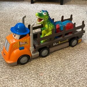 Dino Transporter Toy Truck with Dinosaur - Orange, Green, Blue